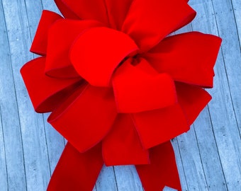 Red Velvet wired Bow, Christmas Bow, Banister bow, red Holiday bow, indoor outdoor bow, red bows