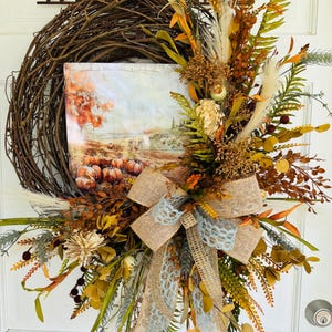 large neutral fall wreath for front door, autumn wreath, fall door decor, rustic fall wreath, fall farmhouse door wreath, farmhouse decor