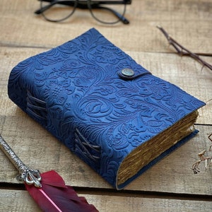 Embossed Leather Journal: Handmade Deckle Edge Paper Grimoire (7x5 inch)