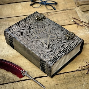 Huge Big Grimoire Pentagram Leather Spell Book of Shadows 