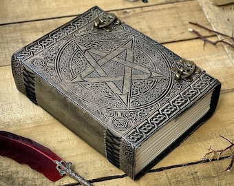 Large Leather Journal: Pentagram Embossed Book of Shadows, 600 Pages
