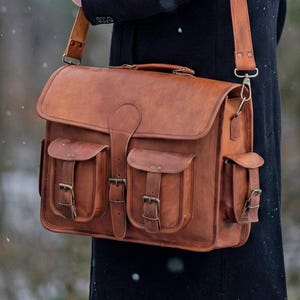 Personalized Leather Messenger Bag for Men, Monogram Briefcase, Handmade Work Satchel, Laptop Office Bag