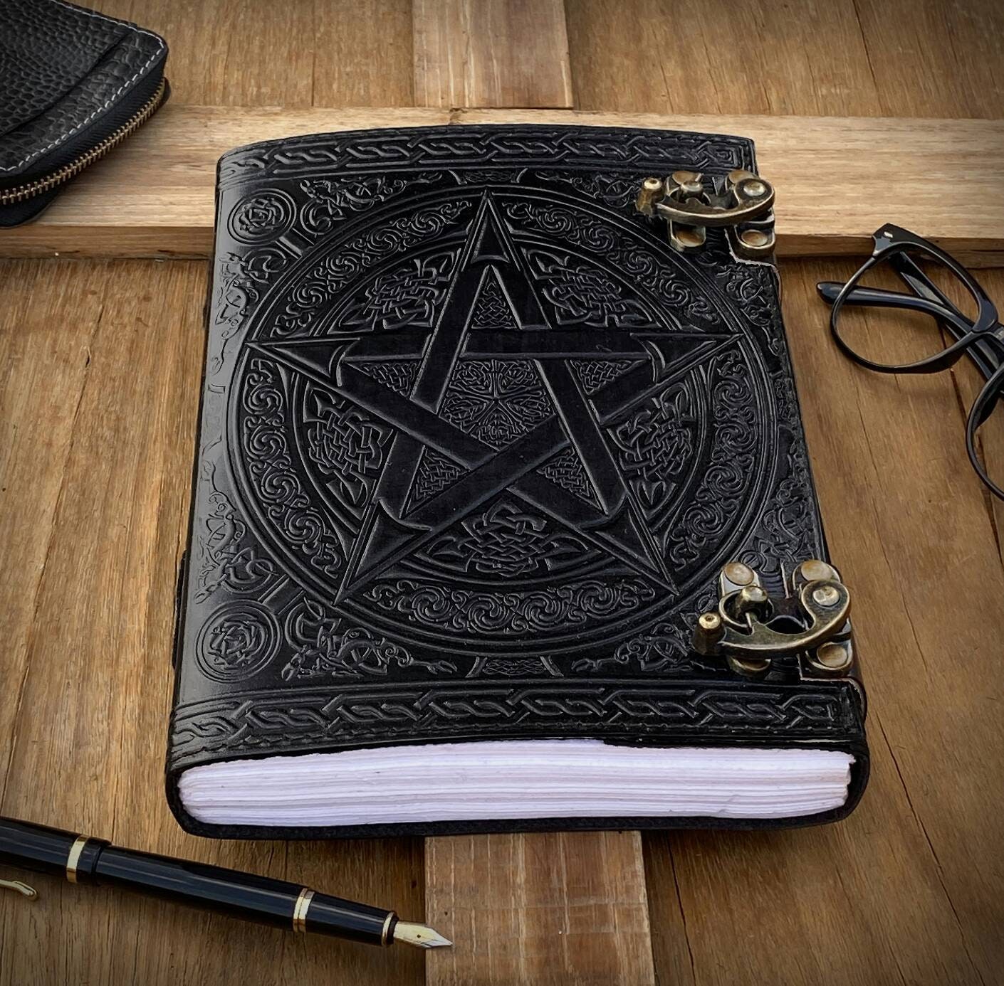 Large Leather Journal Pentagram Journal Witch Spell Book of - Etsy