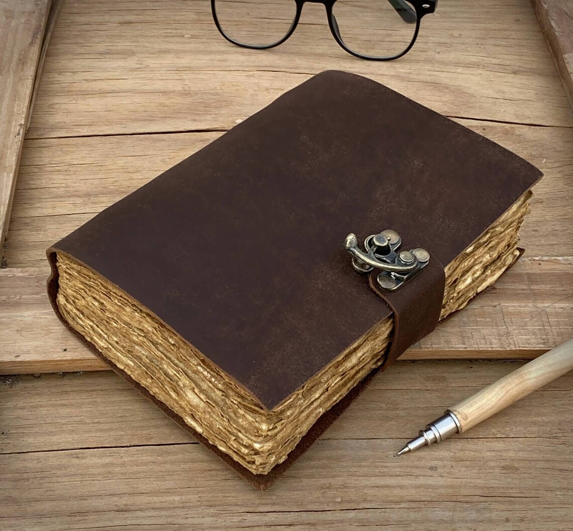 Vintage Leather Journal with Lock Book of Shadows Grimoire Etsy