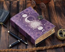 Sun & moon vintage leather journal • deckle edge paper, spell book of shadows grimoire journal, journal for man women, great gift book