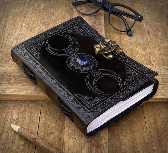 Triple Moon Leather Journal - Unlined Cotton Paper - Witch