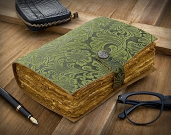 Cuaderno de cuero con estampado floral de jardín, diario artesanal con relieve floral, cuaderno de cuero vintage, regalo para escritores, cuaderno de bocetos.