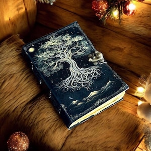400 Page Large Blank Spell Book of Shadows Tree of Life Handmade Vintage Grimoire leather journal Fat Journal, Witchcraft Gifts For Him Her