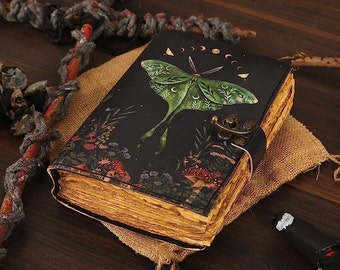 Luna Moth Leather Journal: Blank Spell Book, Witchcraft Supplies