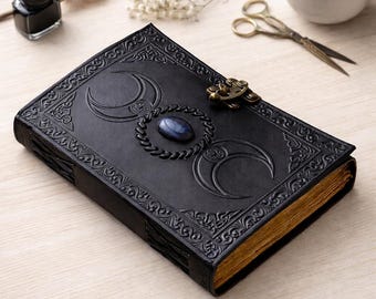 Stone Leather Journal - Spell Book of Shadows Grimoire Vintage Notebook witchy gifts
