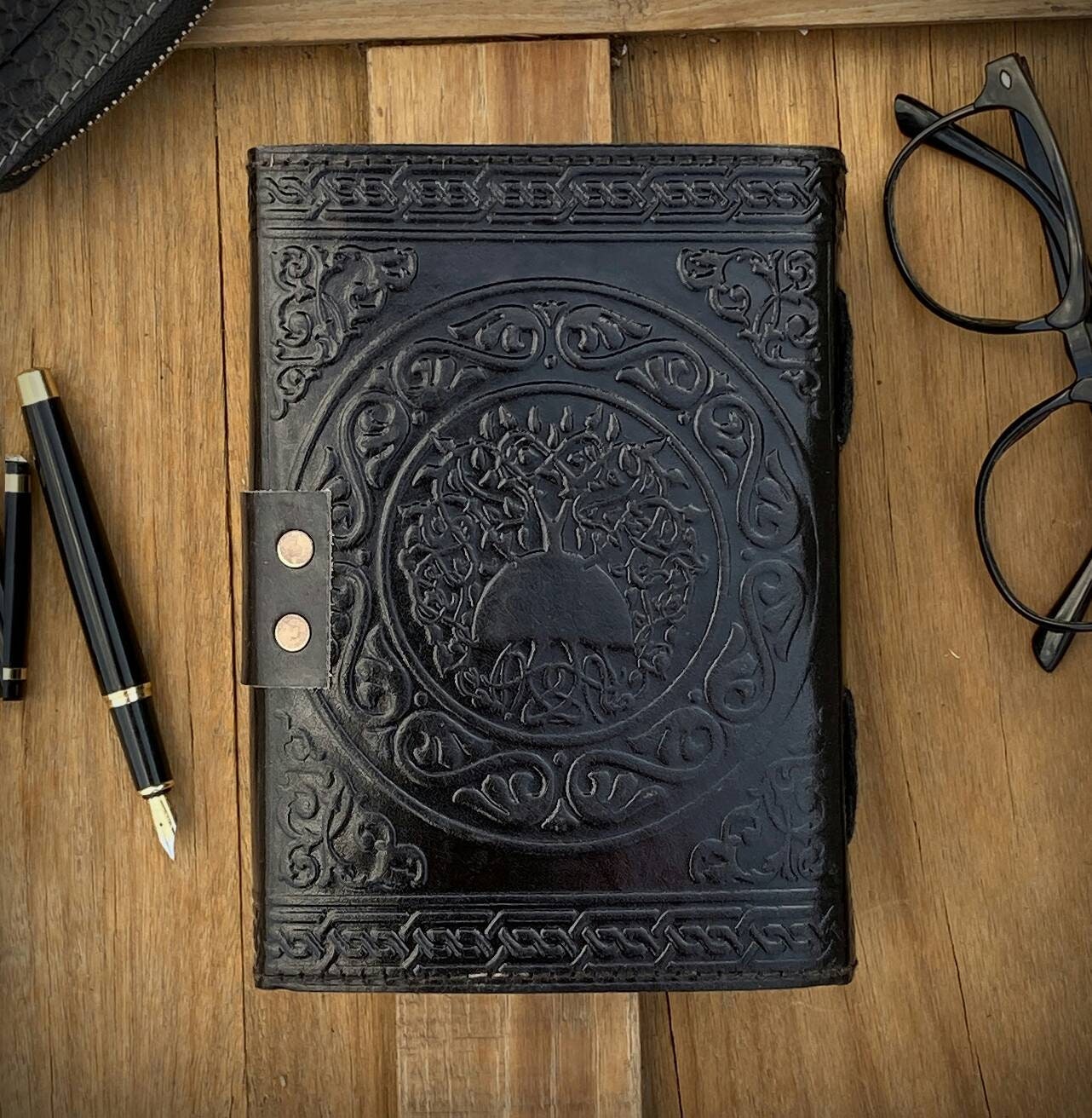 Book of Shadows Vintage Leather Journal With Semi Precious Etsy