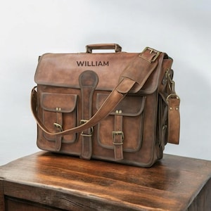 Personalized Leather Laptop Messenger Bag: Monogrammed Crossbody Briefcase