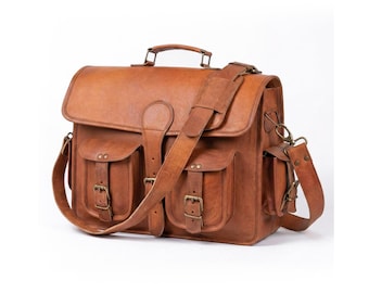 Personalized Leather Messenger Bag: Vintage Brown Crossbody Laptop Briefcase