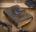 Embossed Leather Journal: Lapis Lazuli Stone, Vintage Lock, Deckle Edge Paper product logo