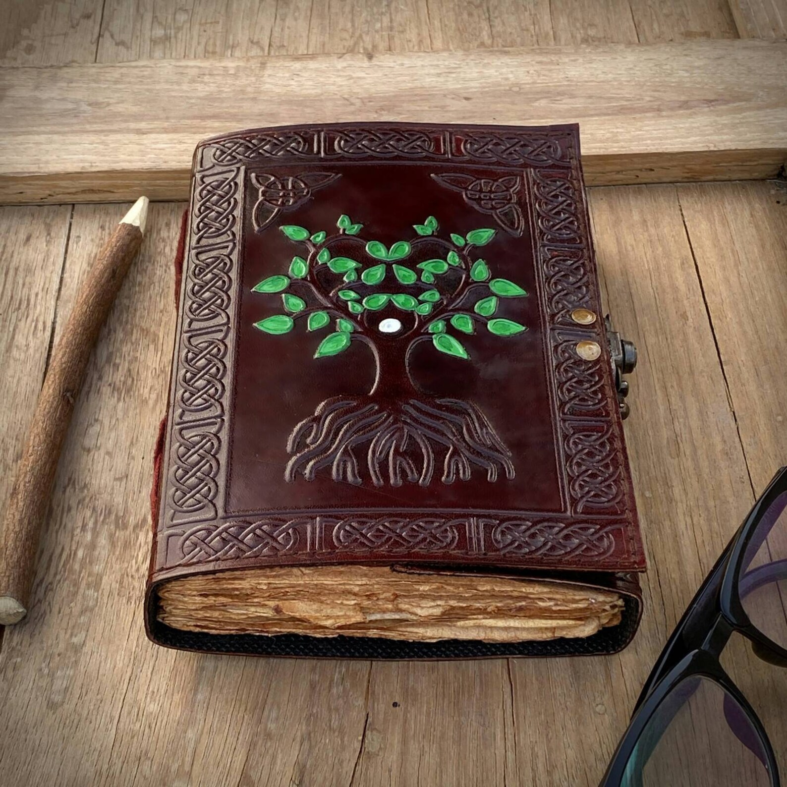 Tree of Life Leather Journal Vintage Leather Journal, Deckle Edge Old Paper, Book of Shadows