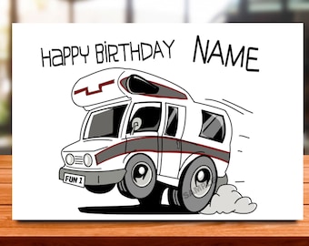 Personalised Motorhome Birthday Card,  mum, dad, grandad, gran, son, daughter, brother, sister