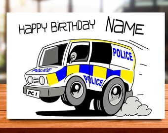 Personalized Police Car Birthday Card, Handmade A5 Size