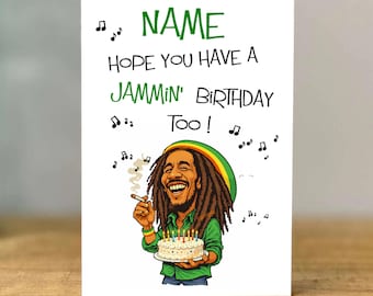 Personalised Music Reggae Birthday Card, Marley, Mum, Dad, grandad,  son,  brother, sister