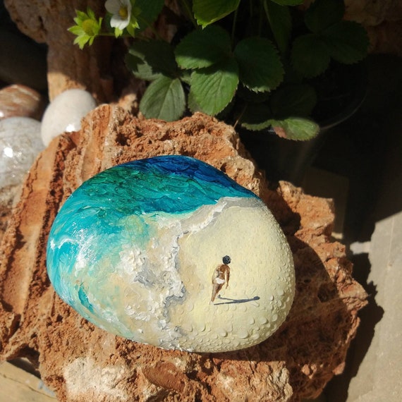 Painted Natural Stone Collected From Sea, Oil Paintig, Custom Made 