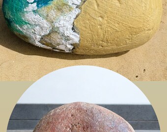Painted Natural Stone Collected From Sea, Oil Paintig