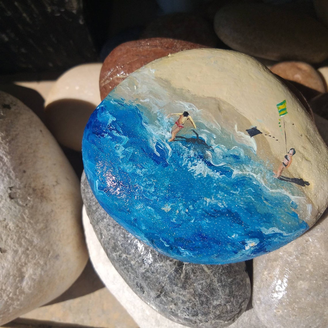 Ocean oil painting hand painted rocks natural stone art Etsy