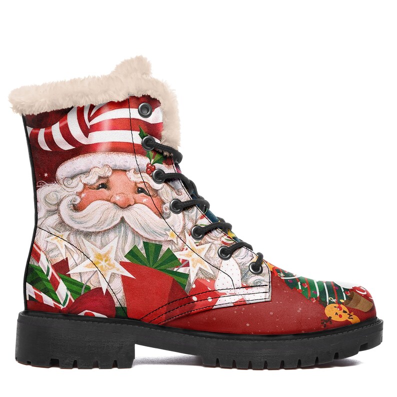 Christmas Boots Santa Claus Print Womens Winter Snow Boots Etsy