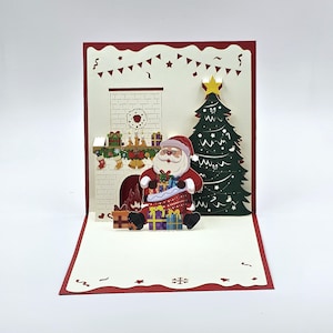 Carte pop-up 3D d'anniversaire - Sapin de Noël festif et père Noël pour les fêtes de fin d'année et des occasions spéciales