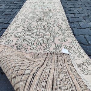 rugs for kitchen, antique oushak rug, aesthetic rug, pink brown rug, hallway rug, stair rug, vintage rug, 2.5x12.3 ft, turkish rug,