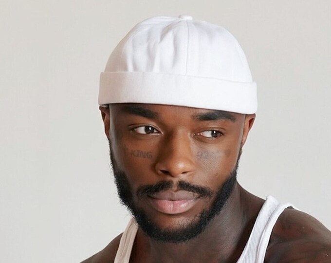 White Canvas Docker Brimless Adjustable Hat