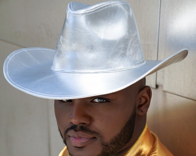 Metallic Silver Wide brim Cowboy Hat