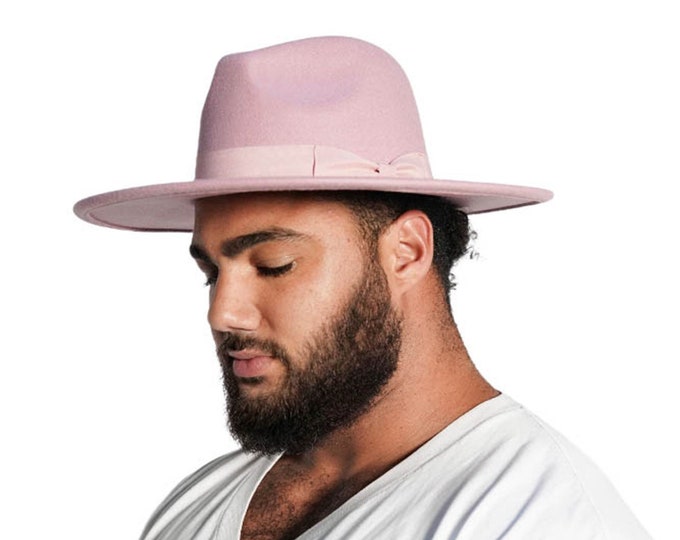 Pink Wide Brim Fedora Hat with Ribbon