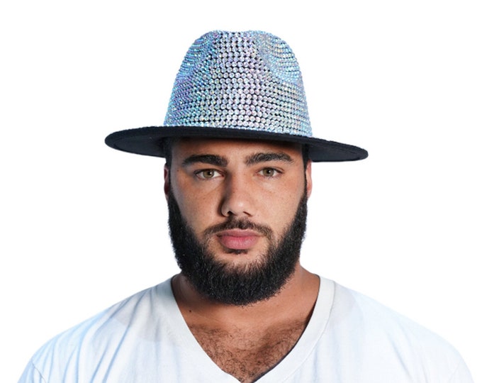 Wide Brim Hand Bedazzled Fedora