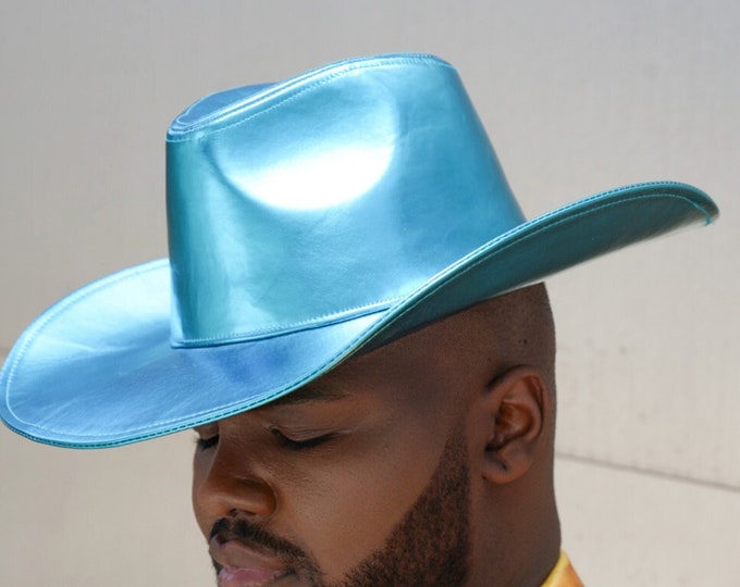 Metallic Blue Wide brim Cowboy Hat