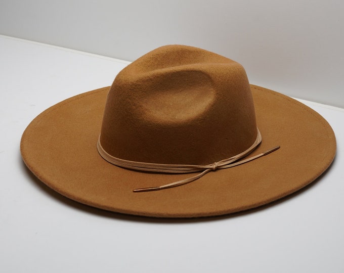 Men's Camel Wide Brim Fedora Hat with String, Big Wide Brim Fedora Hats for Women Men Western Suede Hat Large Felt Panama Hat Rancher Hat