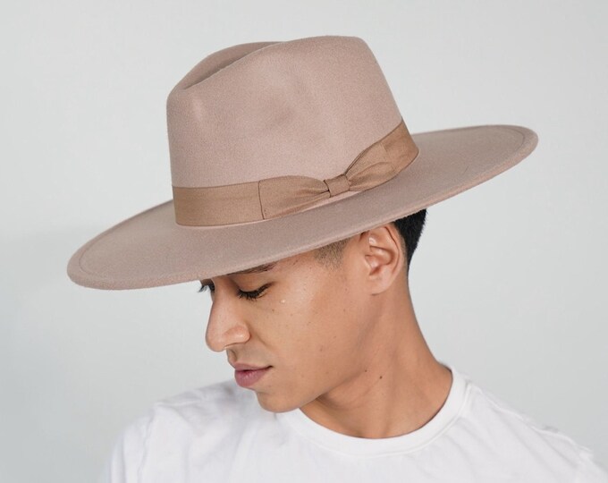 Taupe Fedora Hat with Ribbon