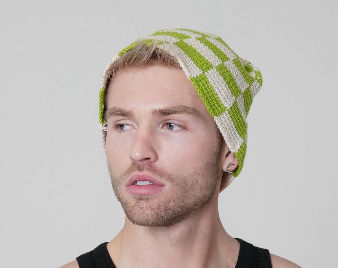 Green Checkered Hand Knitted Bucket Hat