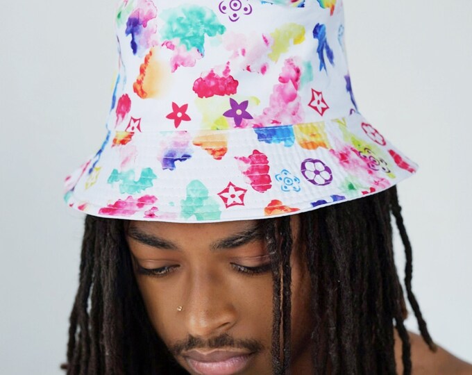 Designer Printed White Watercolor Multi Color Bucket Hat