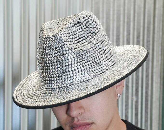 Men's White Bedazzled Fedora