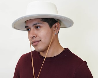 Flat Brim Telescope Crown Hat - Off White