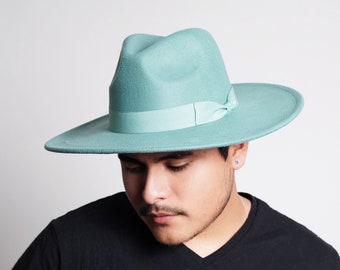 Teal Green Fedora Hat with Ribbon