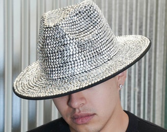 Wide Brim Hand Bedazzled Fedora - Etsy