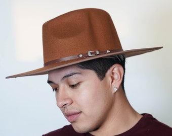 Walnut Brown Fedora with Leather Details