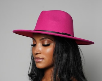Women's Hot Pink Fedora with Leather Ribbon