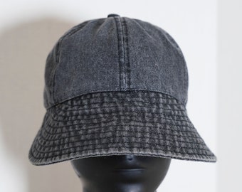 Schwarzer Denim Fischerhut für Damen, Outdoor Sonnenhut für Herren und Damen, Distressed Vintage Style, breit