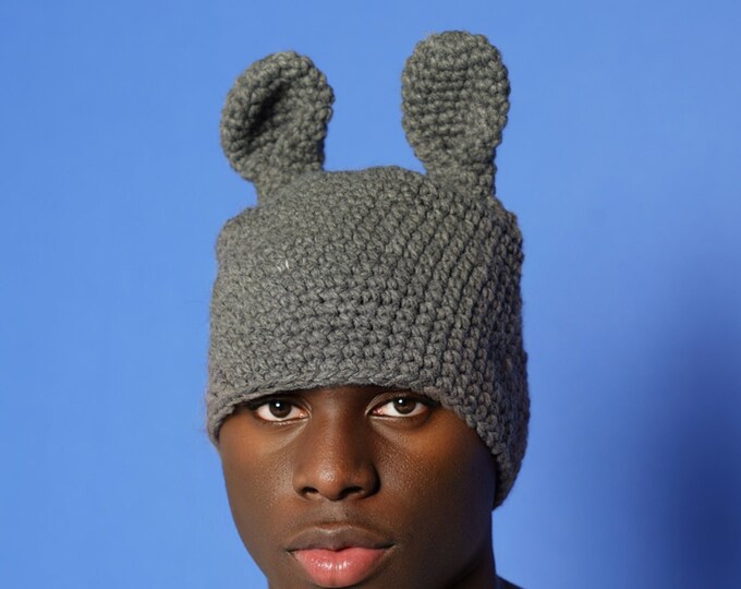 Gray Bunny Knitted Hat for Men