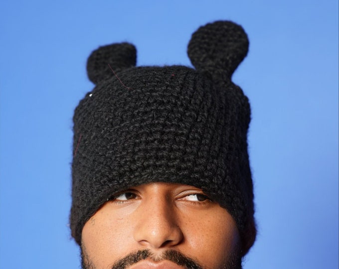 Black Bunny Knitted Hat for Men