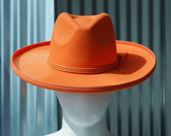 Mother's Day Orange Marmalade Fedora Hat with Tie Details