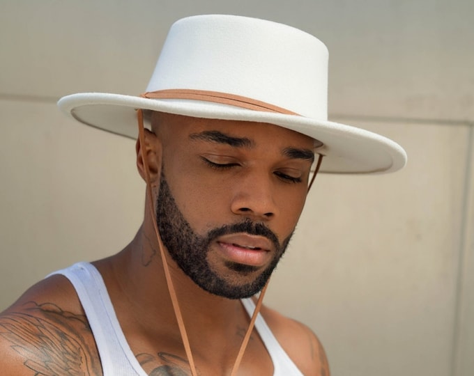 Men's Flat Brim Telescope  Crown Hat - Off White