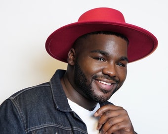 Men's Hot Red Boater Fedora with Ribbon