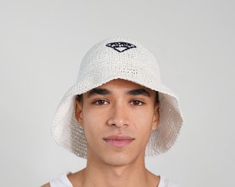 Paris Milano White Embroidery Straw Bucket Hat